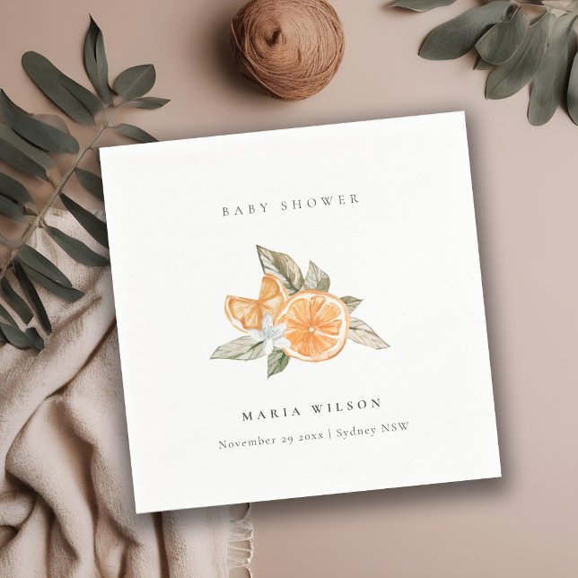 Minimal Orange Botanical Leafy Boho Baby Shower Napkins (Creator Uploaded)