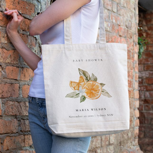Minimal Orange Botanical Leafy Boho Baby Shower Tote Bag (Creator Uploaded)