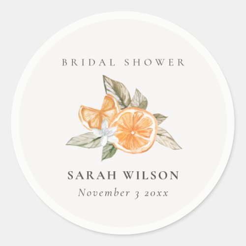 Minimal Orange Botanical Leafy Boho Bridal Shower Classic Round Sticker
