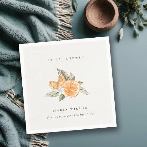 Minimal Orange Botanical Leafy Boho Bridal Shower Napkins