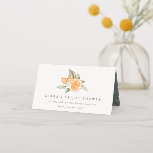 Minimal Orange Botanical Watercolor Bridal Shower  Place Card
