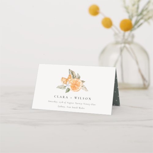Minimal Orange Botanical Watercolor Wedding Place Card