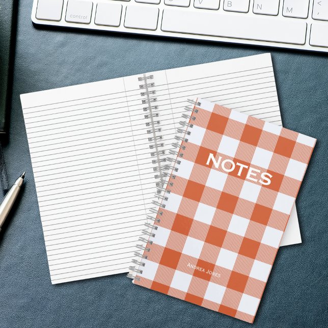 Minimal Orange Buffalo Check Monogram Name Notebook (Creator Uploaded)