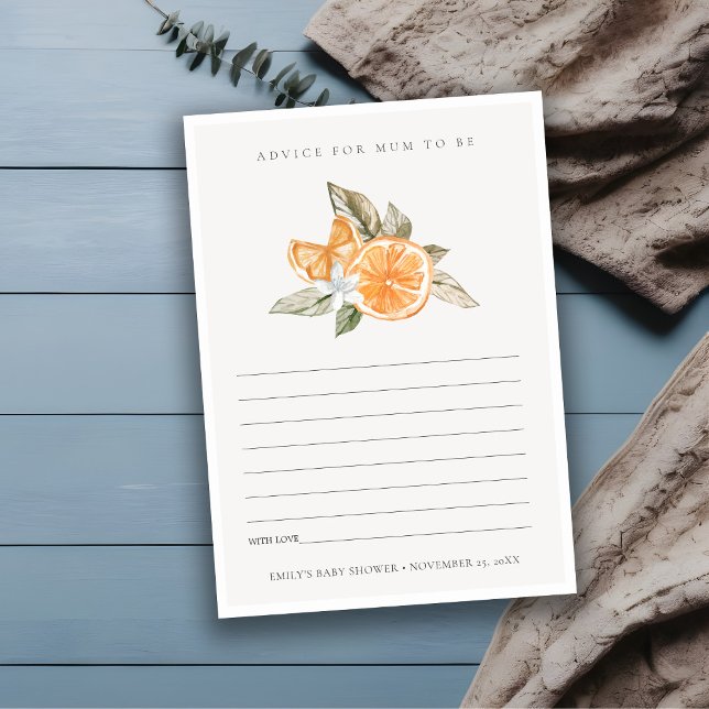 Minimal Orange Fauna Advise For Mum Baby Shower Enclosure Card (Creator Uploaded)