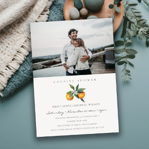 Minimal Orange Fauna Photo Couples Shower Invite