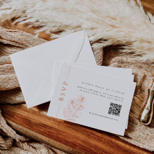 Minimal Orange Floral Reply Card With QR Code