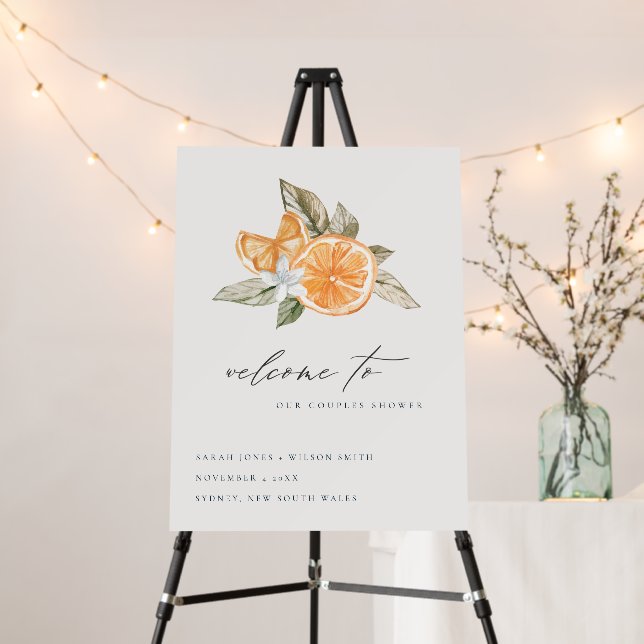 Minimal Orange Foliage Boho Couples Shower Welcome Foam Board (In Situ (Stand))