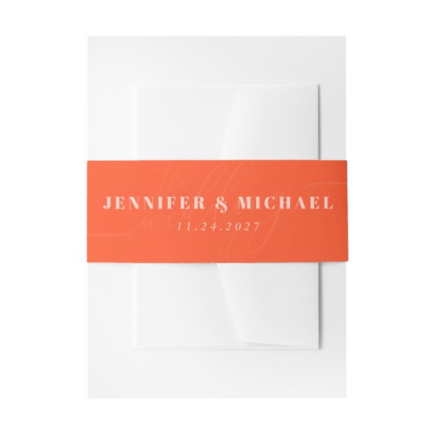 Minimal orange pink Basic the wedding of monogram Invitation Belly Band
