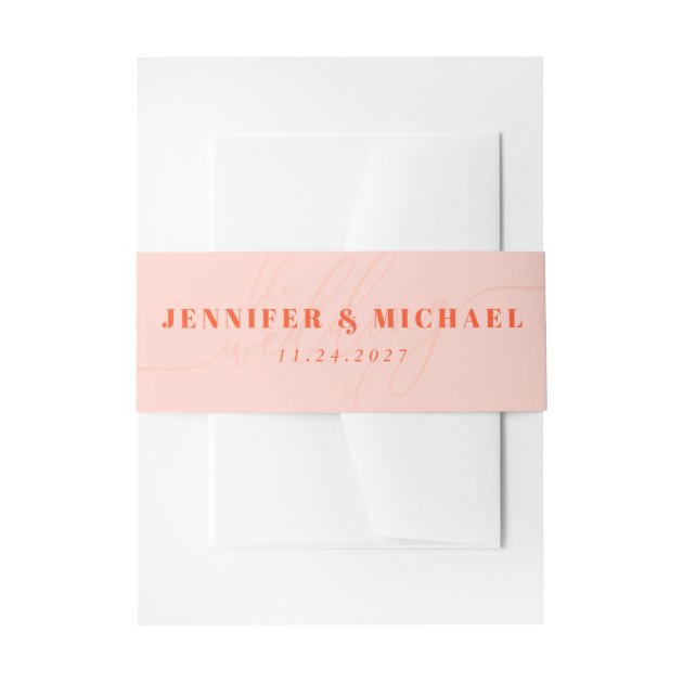 Minimal orange pink Simple the wedding of monogram Invitation Belly Band
