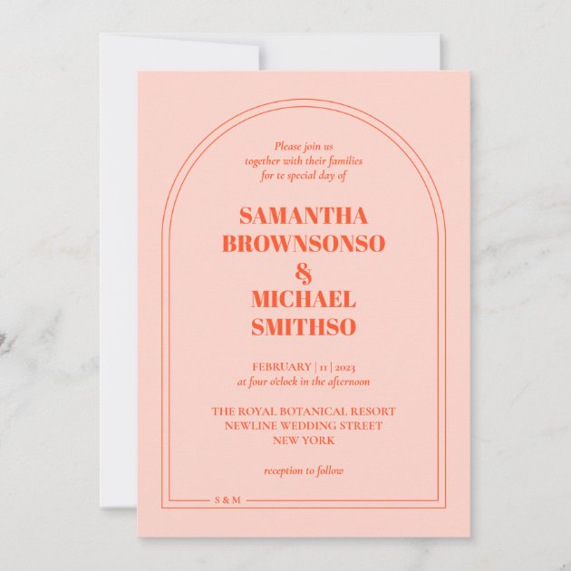 Minimal Orange Pink Simple Wedding Invitation