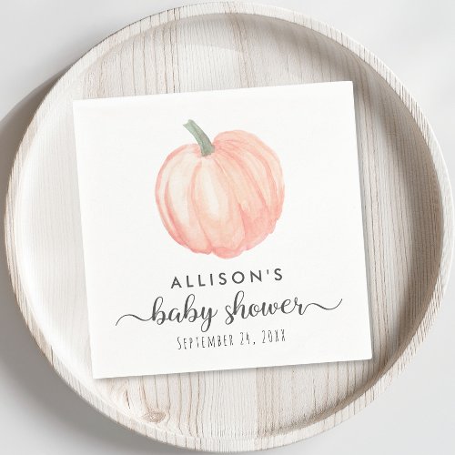 Minimal Orange Pumpkin Watercolor Baby Shower Napkins