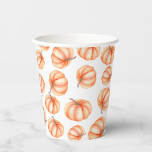 Minimal Orange Pumpkin Watercolor Halloween Fall Paper Cups