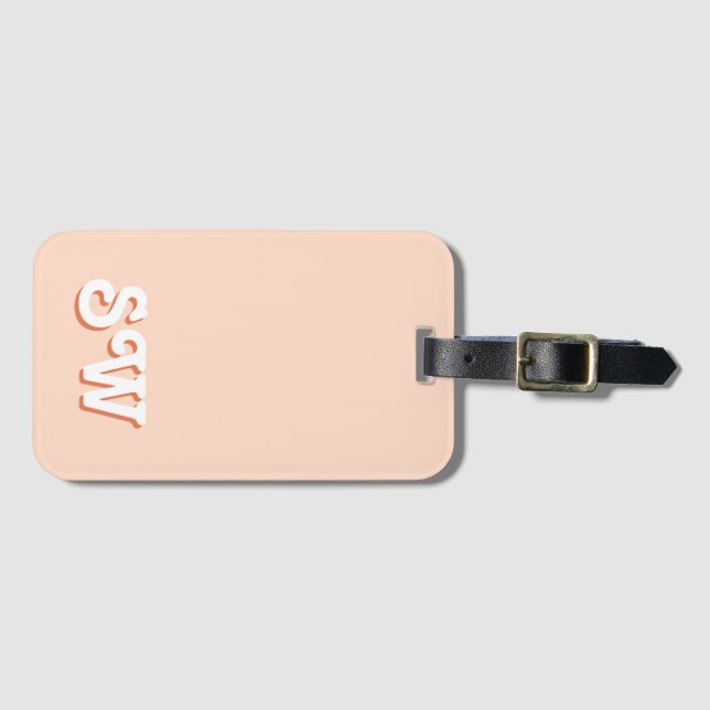 Minimal Orange Retro Initial Monogram Luggage Tag (Front Horizontal)