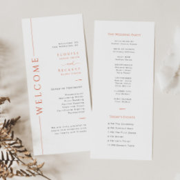 Minimal Orange Typography Wedding Program Card