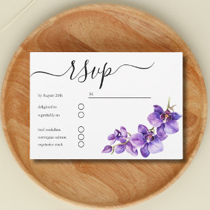 minimal Orchid floral script wedding RSVP Card