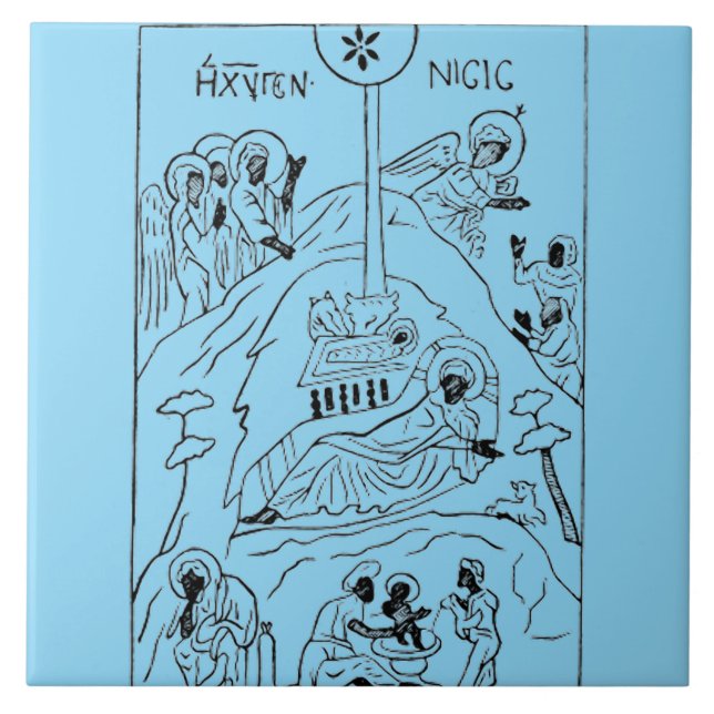 Minimal Orthodox Nativity scene Ceramic Tile (Front)