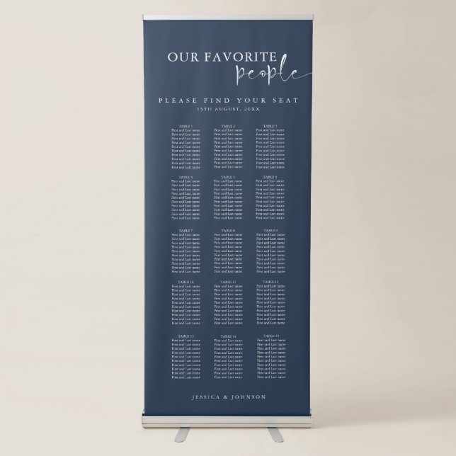 Minimal Our Favorite People Wedding Seating Chart Retractable Banner (Front)