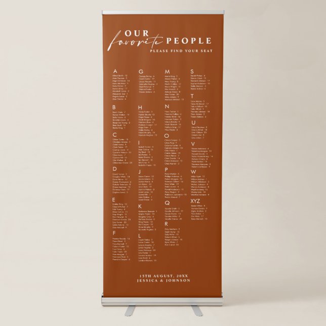 Minimal Our Favorite People Wedding Seating Chart  Retractable Banner (Front)
