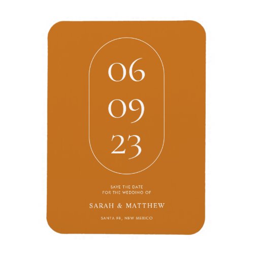 Minimal Oval Date Frame Ochre Orange Wedding Magnet