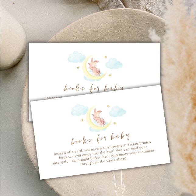 Minimal Over The Moon Bunny Books For Baby Shower Enclosure Card (Minimal Over The Moon Bunny Books For Baby Shower Enclosure Card)