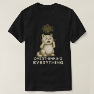 Minimal Overthinking Cat Thoughtful Illustration T-Shirt