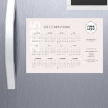 Minimal Pale Blush Cream Business Calendar 2025<br><div class="desc">Trendy and chic 2025 magnetic calendar card. This stylish business card template features your business name and circle logo and optional tagline/message text,  contact and social media details. Text comes in jet black and off-white font,  against a blush cream background.</div>