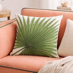 Minimal Palm Leaf Green Tropical Botanical Throw Pillow