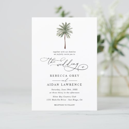 Minimal Palm Tree Elegant Budget QR Code Wedding Invitation
