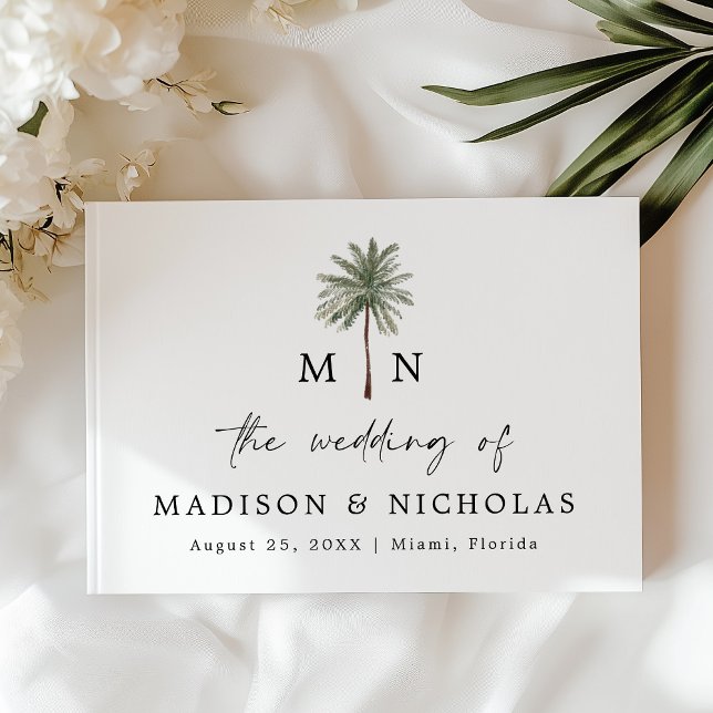Minimal Palm Tree Monogram Photo Wedding Guest Book (Creator Uploaded)