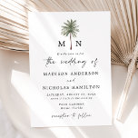 Minimal Palm Tree Monogram Wedding Invitation<br><div class="desc">Tropical wedding invitations featuring your monogram initials separated by a single palm tree illustration at the top of the invite. Personalize the monogram palm tree wedding invites with your names and wedding details in black lettering with a modern hand-lettered script accenting the design. The simple tropical wedding invite reverses to...</div>