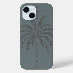 Minimal Palm Tree Pattern Blue Grey Tropical iPhone 15 Case