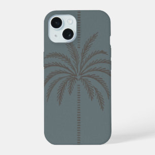 Minimal Palm Tree Pattern Blue Grey Tropical iPhone 15 Case