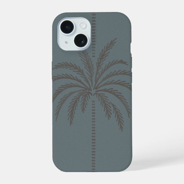 Minimal Palm Tree Pattern Blue Grey Tropical  Iphone Case (Back)