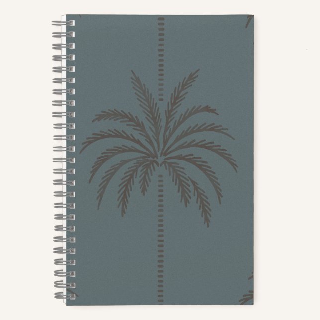 Minimal Palm Tree Pattern Blue Grey Tropical  Notebook (Front)