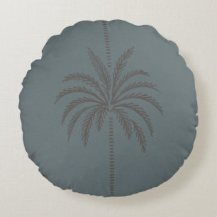 Minimal Palm Tree Pattern Blue Grey Tropical Round Pillow