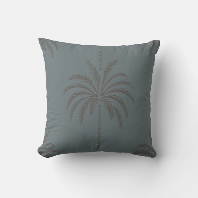 Minimal Palm Tree Pattern Blue Grey Tropical  Throw Pillow (Front)