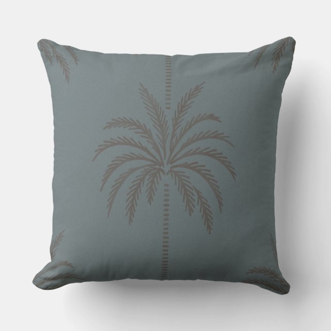 Minimal Palm Tree Pattern Blue Grey Tropical  Throw Pillow (Front)