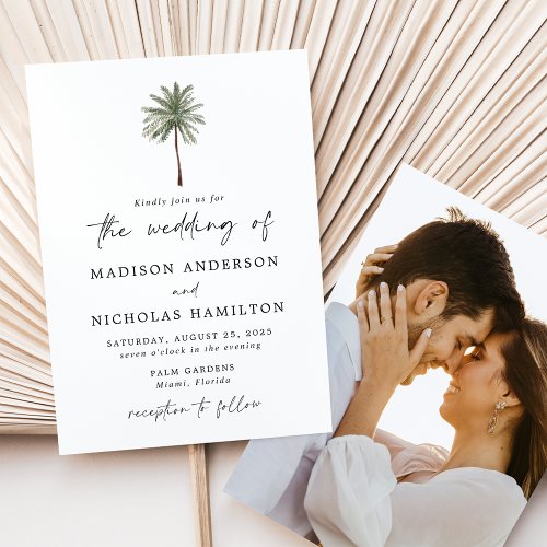 Minimal Palm Tree Photo Wedding Invitation