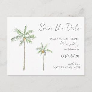 Minimal Palm Tree Save The Date Postcard