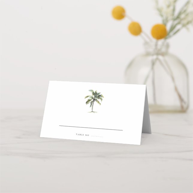 Minimal Palm Tree Tropical Beach Place Card (Front)
