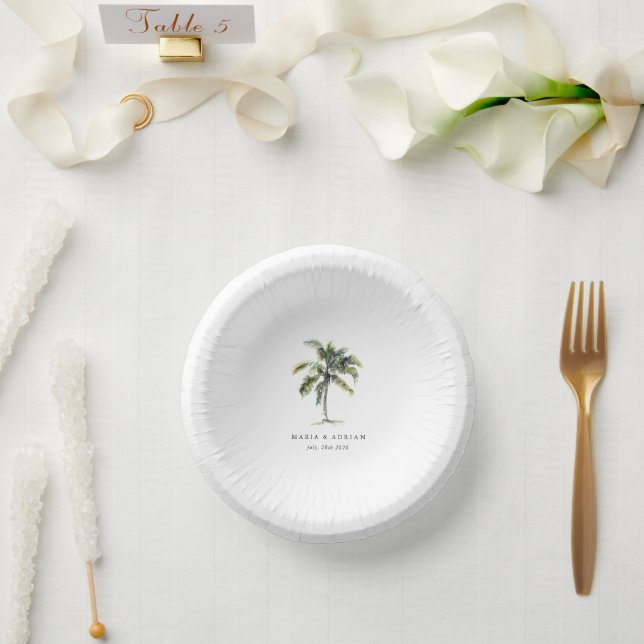 Minimal Palm Tree Tropical Beach Wedding Paper Bowls (Wedding)