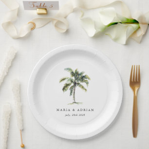 Minimal Palm Tree Tropical Beach Wedding Paper Plates