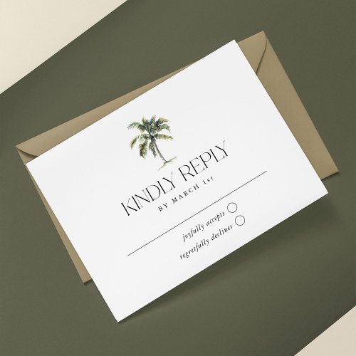 Minimal Palm Tree Tropical Beach Wedding RSVP Card