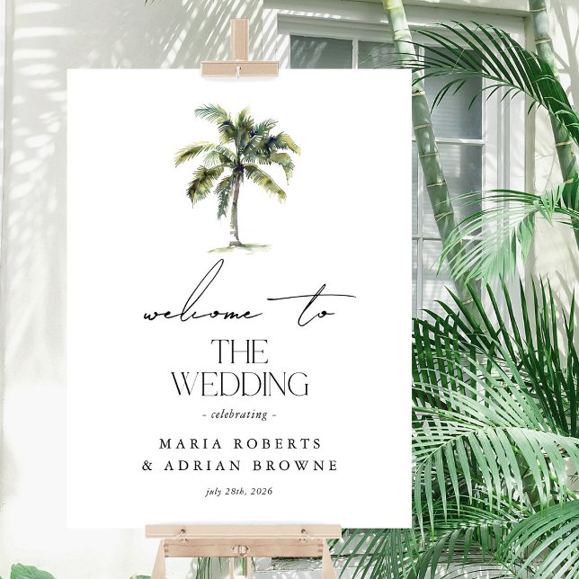 Minimal Palm Tree Tropical Beach Wedding Welcome  Foam Board (Creator Uploaded)