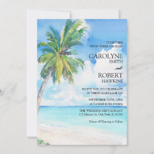 Minimal Palm Tree Tropical Island Beach Wedding Invitation