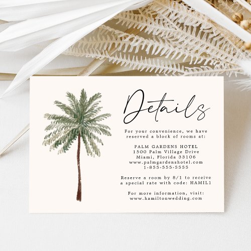 Minimal Palm Tree Wedding Details Card