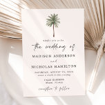 Minimal Palm Tree Wedding Invitation<br><div class="desc">Tropical wedding invitations featuring a single palm tree illustration at the top of the invite with an ivory background. Personalize the palm tree wedding invites with your names and wedding details in black lettering with a modern hand-lettered script accenting the design. The simple tropical wedding invite reverses to display a...</div>