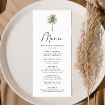 Minimal Palm Tree Wedding Menu<br><div class="desc">Tropical wedding menu featuring a single palm tree at the top of the design with "Menu" displayed in a modern black calligraphy script. Personalize the palm tree wedding menu with your names, wedding date, and menu below. The beach wedding menu reverses to a dark green background with space for additional...</div>