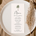 Minimal Palm Tree Wedding Menu<br><div class="desc">Tropical wedding menu featuring a single palm tree at the top of the design with "Menu" displayed in a modern black calligraphy script on an ivory background. Personalize the palm tree wedding menu with your names, wedding date, and menu below. The beach wedding menu reverses to a dark green background...</div>