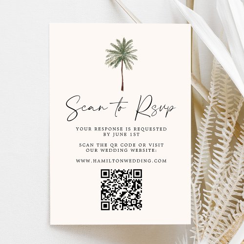 Minimal Palm Tree Wedding QR Code RSVP Card